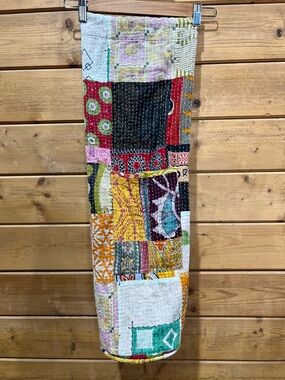 Kantha Patchwork Yoga Mat Bag 28” Boho Quilted Hippie Minimalist